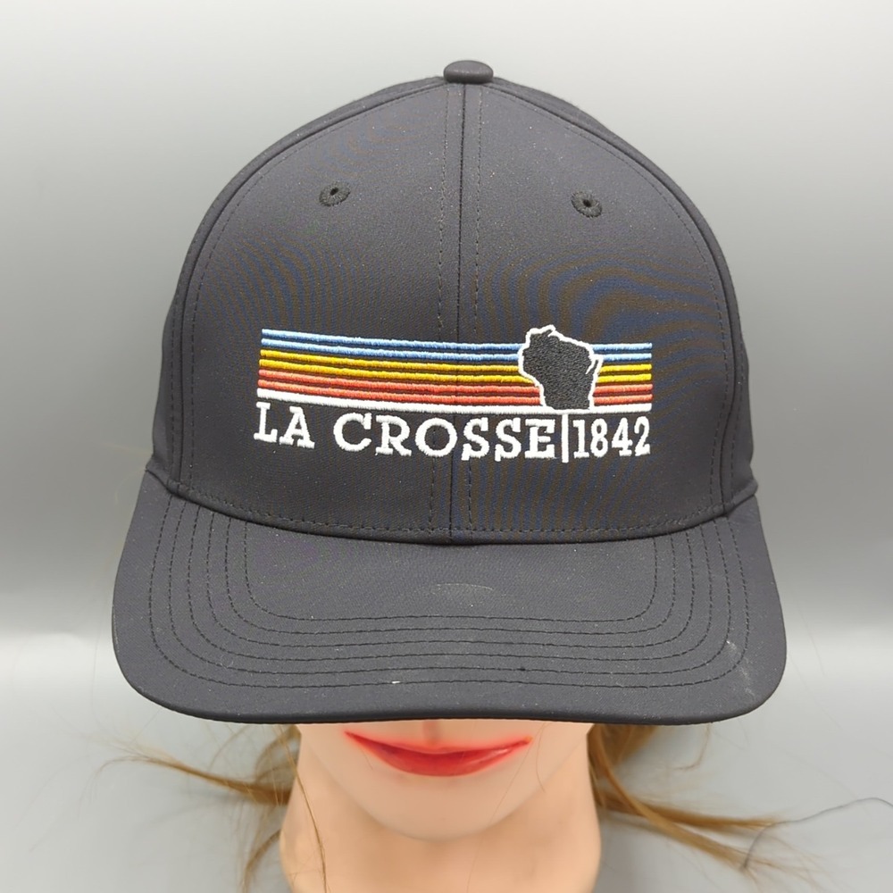 La Crosse 1842 Wisconsin Hat Black Legacy Back 9 Fitted Cap S/M